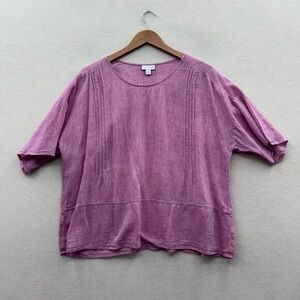 J. Jill Pure Jill Linen Women’s Large Pink Pintuck Short Sleeve Relaxed Fit Top